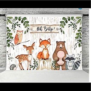 Woodland Theme Baby Shower Backdrop and 2 Balloons